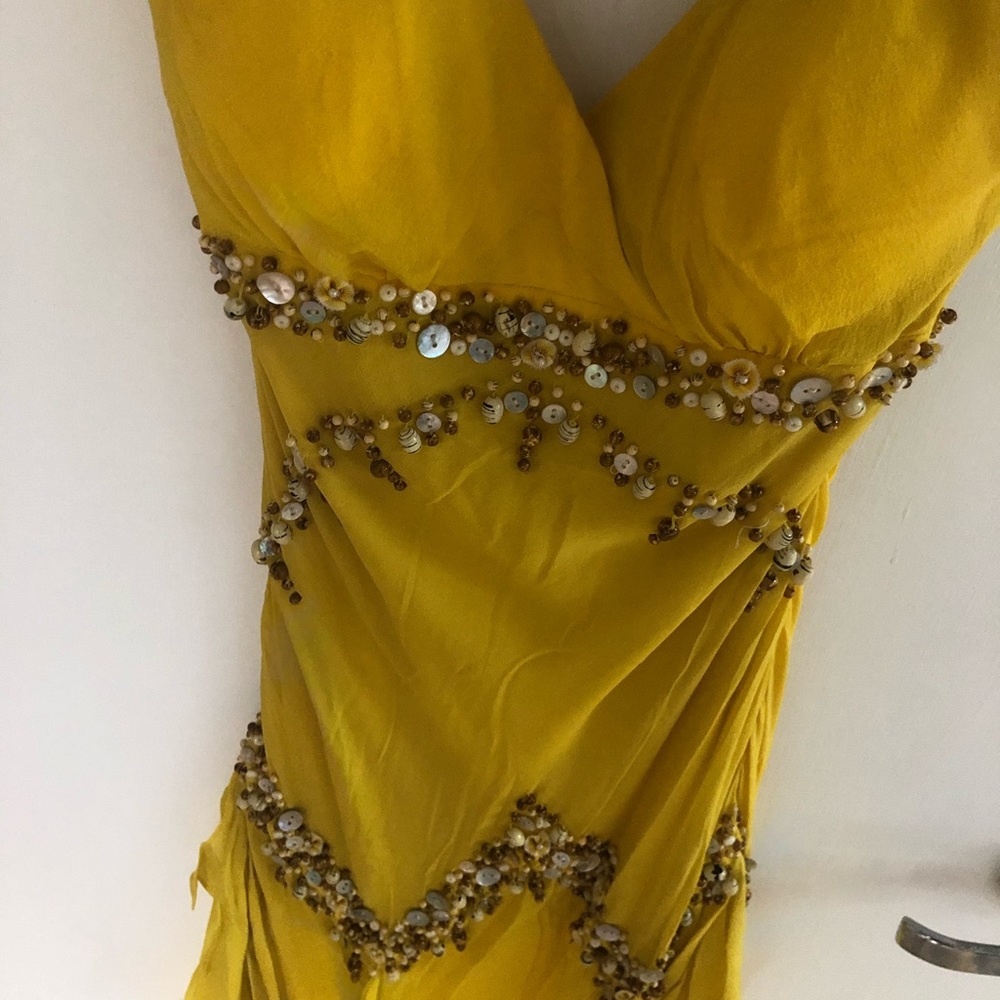 Caché beaded yellow cocktail dress
